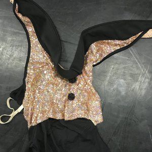 Rose Gold Sequined Halter Biketard; Dance Costume